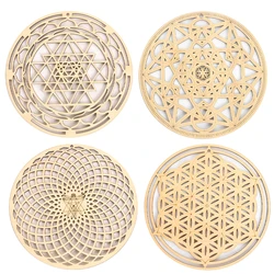 15cm Hollow Wooden Mat Pendant Flower of Life Sri Yantra Mesh Geometric Mural Sculpture Meditation Yoga Energy Charm Wall Decor