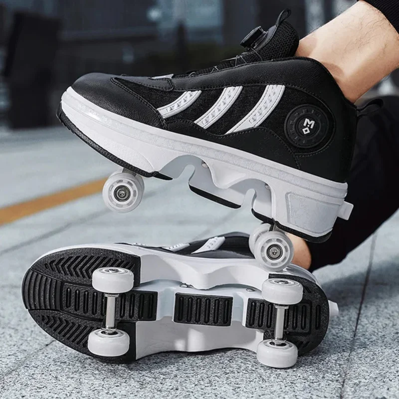 Double Row 4-Wheel Skates Roller Shoes with Wheels Dual-Purpose Roller Sneakers Skateboard Shoes