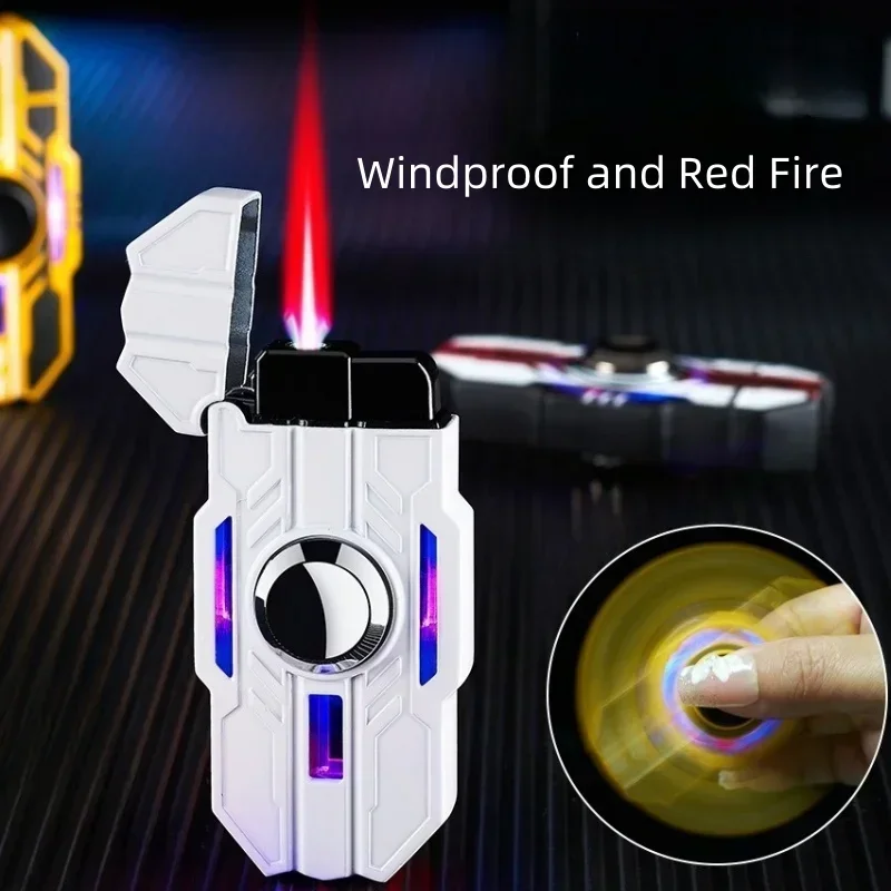 Tide Play Lighter Mech Rotatable Luminous Windproof Red Flame Butane Torch Lighter Rotating Gyro Lighter Gift for Boyfriends
