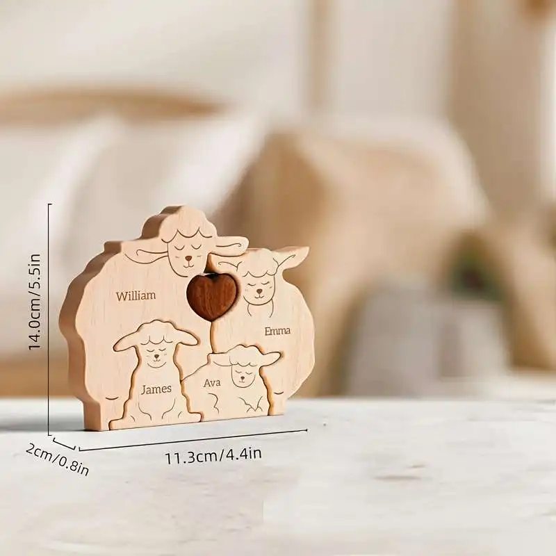 Personalized Wooden Sheep Family Puzzle, Custom Sheep Figurines, Wooden Animal Puzzle, DIY Name Puzzle, Father's Day Gift