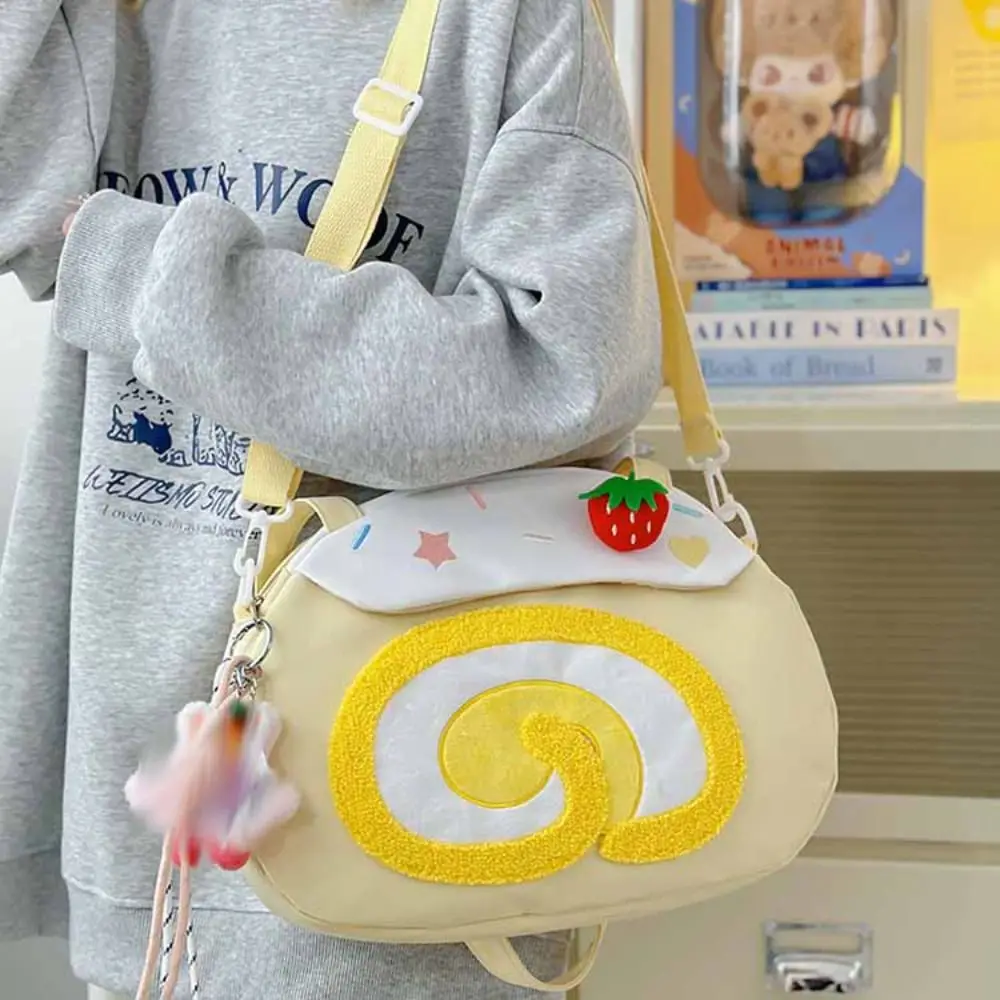 

Cute Swiss Roll Strawberry Cake Bag Preppy Style Large Capacity Cartoon Shoulder Bag Anime Doll Crossbody Bag Outdoor