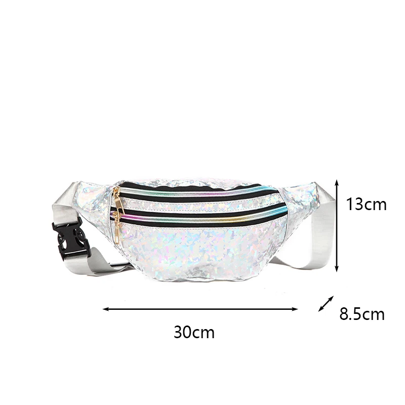 Laser PU Leather Travel Banana Hip Bum Zip Waist Bags Holographic Fanny Pack Hologram Waist Bag Women Shoulder Bag for Girls