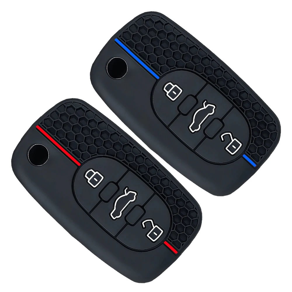 سيليكون مفتاح القضية غطاء فوب لأودي A1 A6 C5 B6 A4 B5 TT 8N A2 A3 A6 A8 كواترو غطاء البعيد قذيفة 3 زر مفتاح الجلد #6