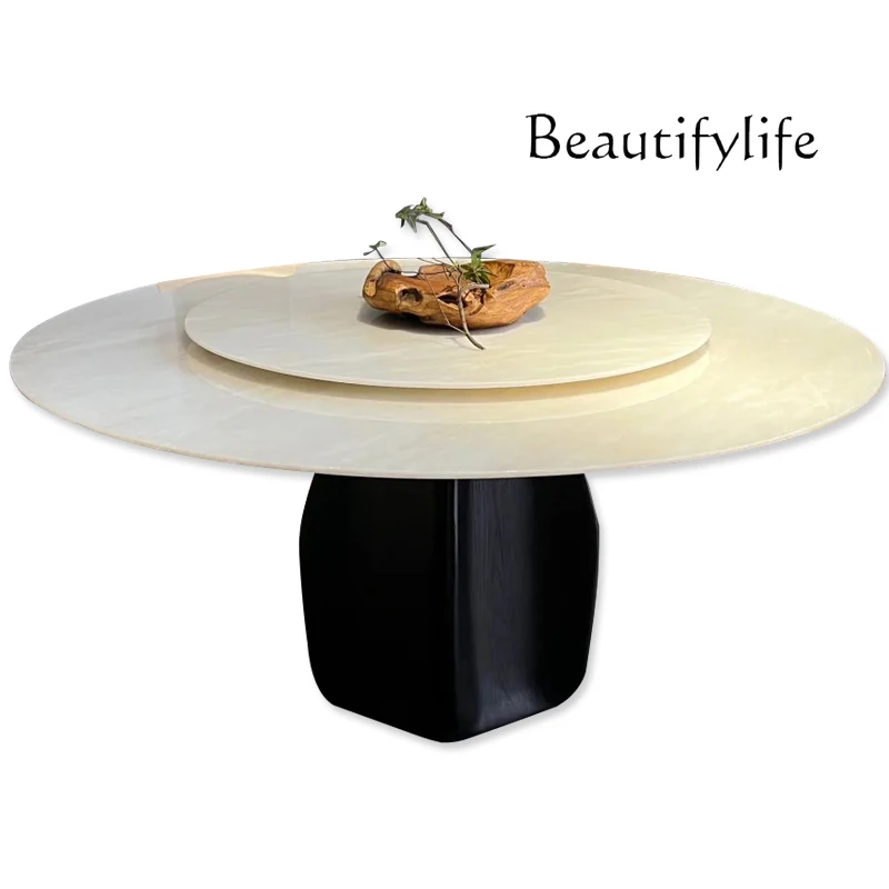 

Ice jade luxury stone round dining table Italian light luxury high-end round dining table natural marble can be customized