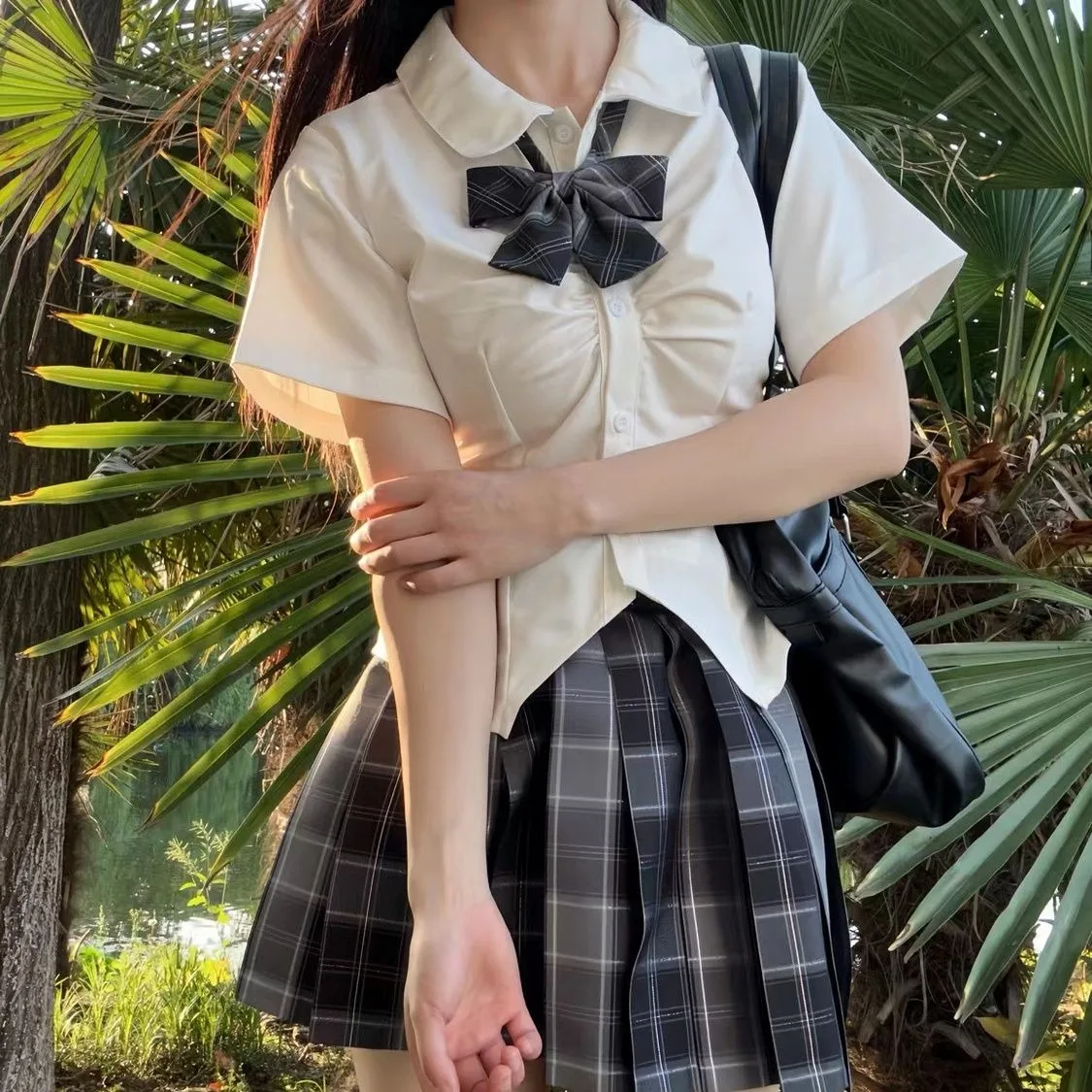 일본 JK 교복 허리 수트 셔츠 체크 스커트 나비 넥타이 쓰리피스 수트 칼리지 스타일 핫걸 의상 여학생 교복