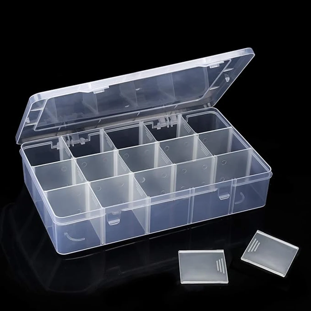 15-Grid Plastic Organizer Box with Dividers ,Container for Washi Tapes,Jewelry, Crafts, Fishing Tackles, Beads Storage, Craft