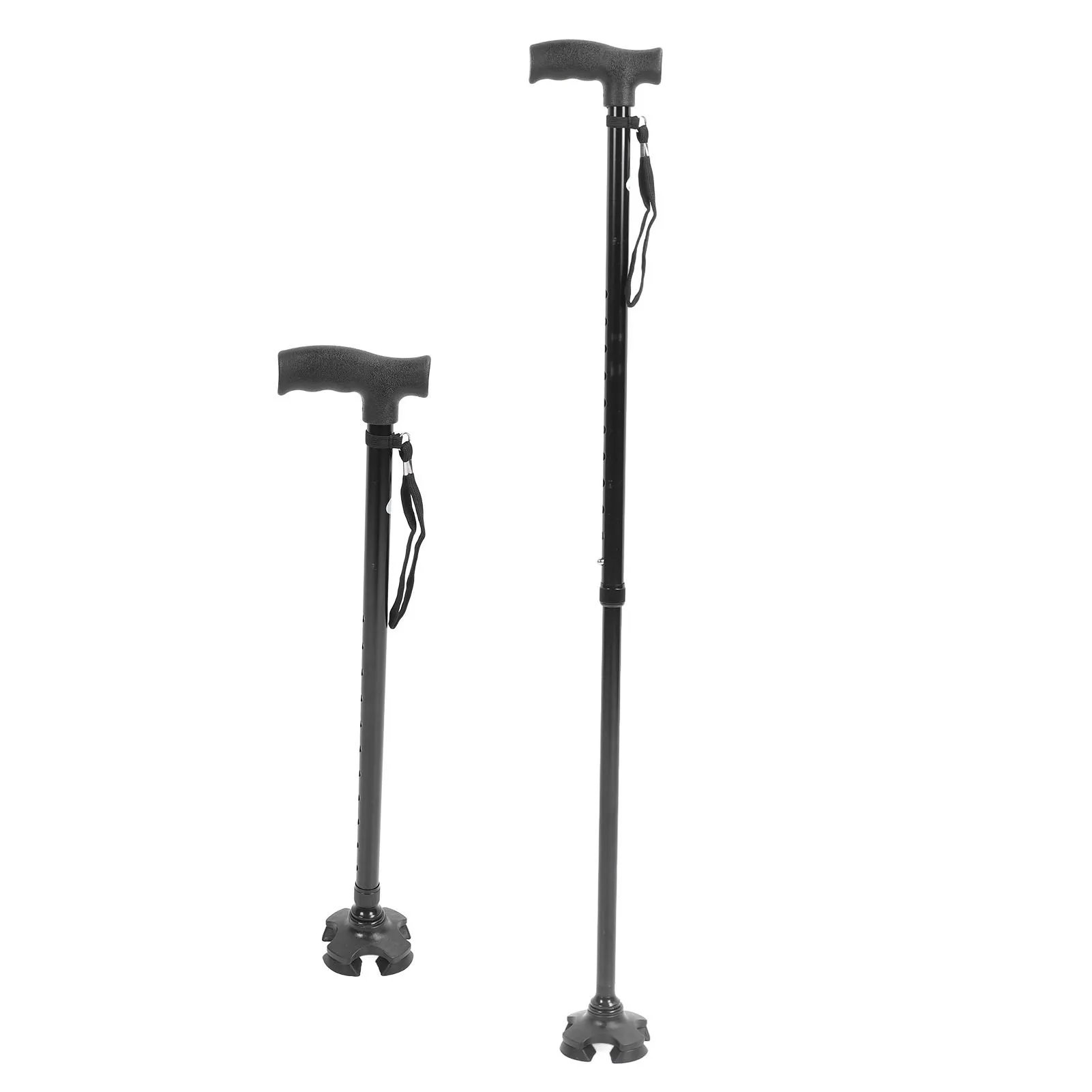 Walking Cane Adjustable Height Anti Slip Lightweight Retractable Senior Walking Stick with 4 Pronged Base for Mountaineering