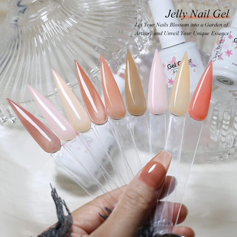 Clou Beaute Hot Color Gel Polish European Barely-There Nude Jelly Burgundy Shimmer UV Gel Polish Long Lasting Nail Art Varnish