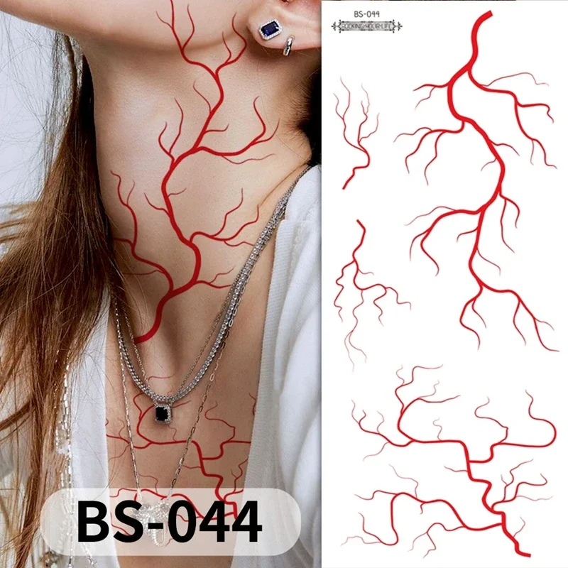 Sheets Large Halloween Black Lightning Temporary Tattoo Sticker for Halloween makeup – Realistic Vein Design Face Tattoo Body