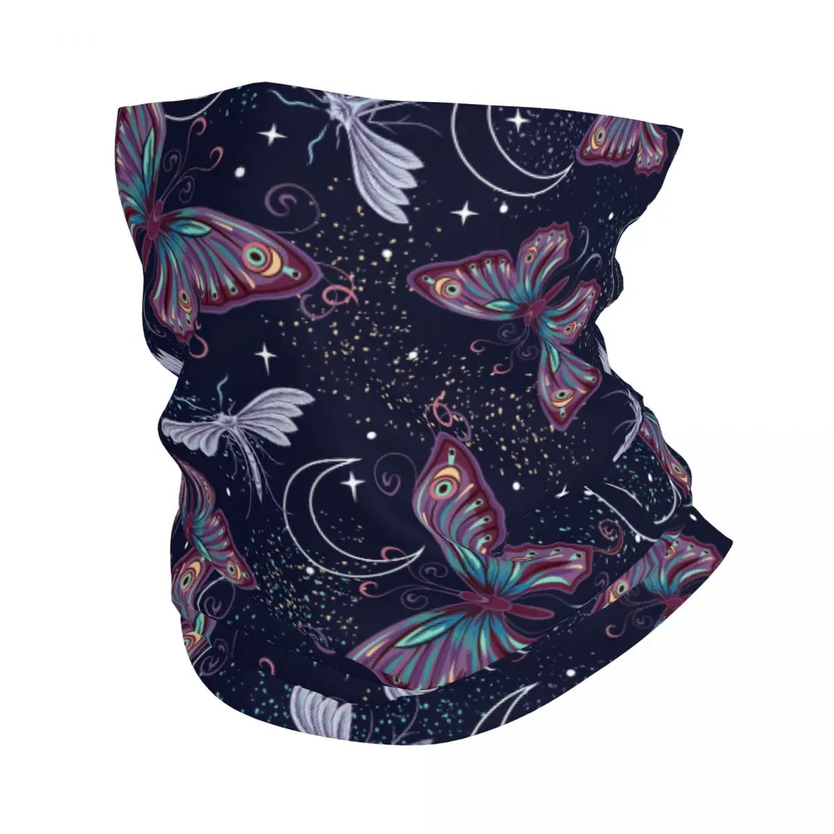 Mysterious Pattern Thin Wrap Scarf, Neck Gaiter, Headband de capa facial, Borboleta, Lua, Bandana, Noite