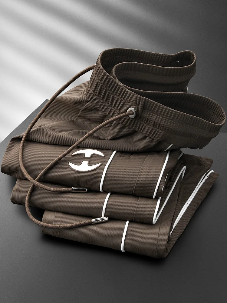 

Ele Slim Fit Casual Sport Pants Men Summer Elastic Smooth Drapey Straight Leg Sweatpants Youth Faion Brand Polyester Sp...