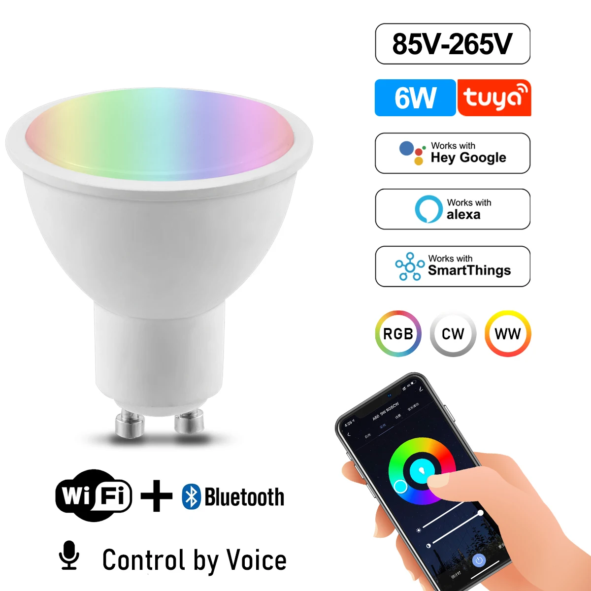 Voice Control 10w RGBCW WIFI Smart GU10 Light Bulb Dimmable E27 B22 Wifi Led Magic Lamp AC110V 220V Work With Alexa Google Home