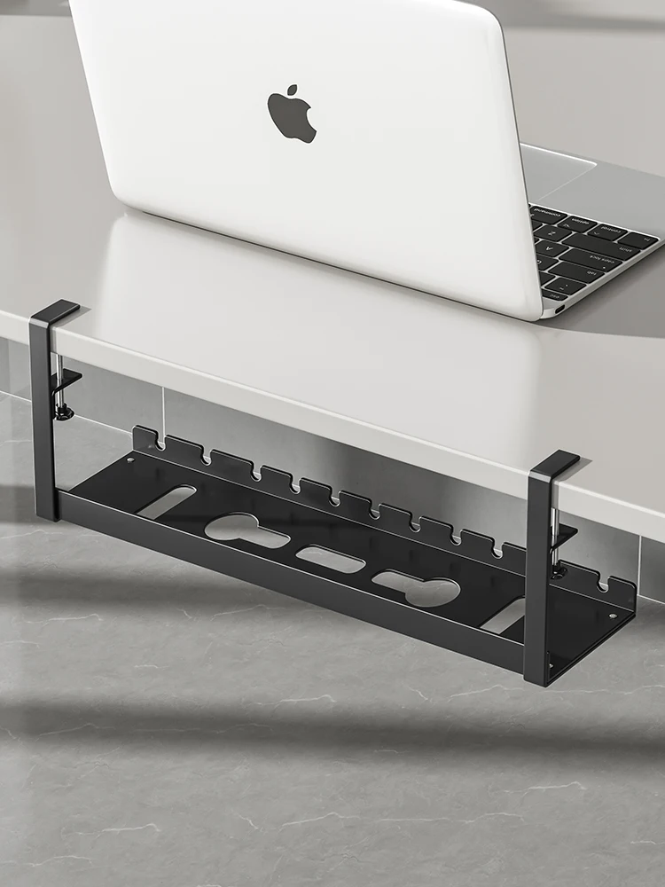 No-Drill Desk underneath Cable Management Rack Office Computer Desk Back Metal Cable Organizer Wire Arrangement Shelf