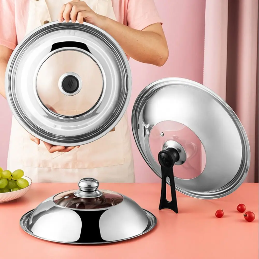 28/30/32/34/36/38CM Stainless Steel Visible Pot Lid Universal Black Plastic Knob Wok Cover Heat Resistant Anti-scalding