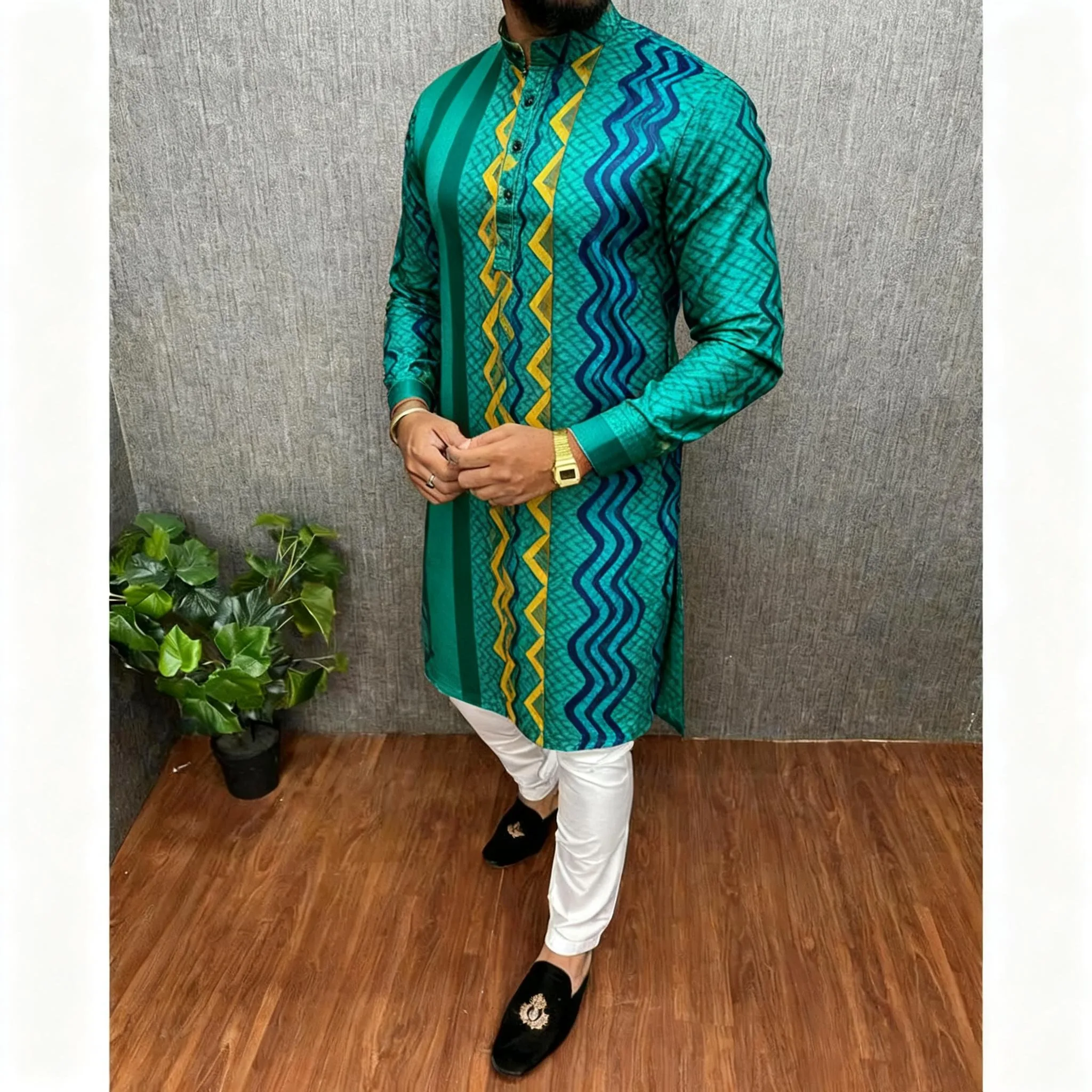 الرجال الرقمية المطبوعة كورتا فاردهة العادية اليوسفي طوق طويل مناسبة الشرق الأوسط Tenue Marocaine أوم الرجال ملابس مسلمة