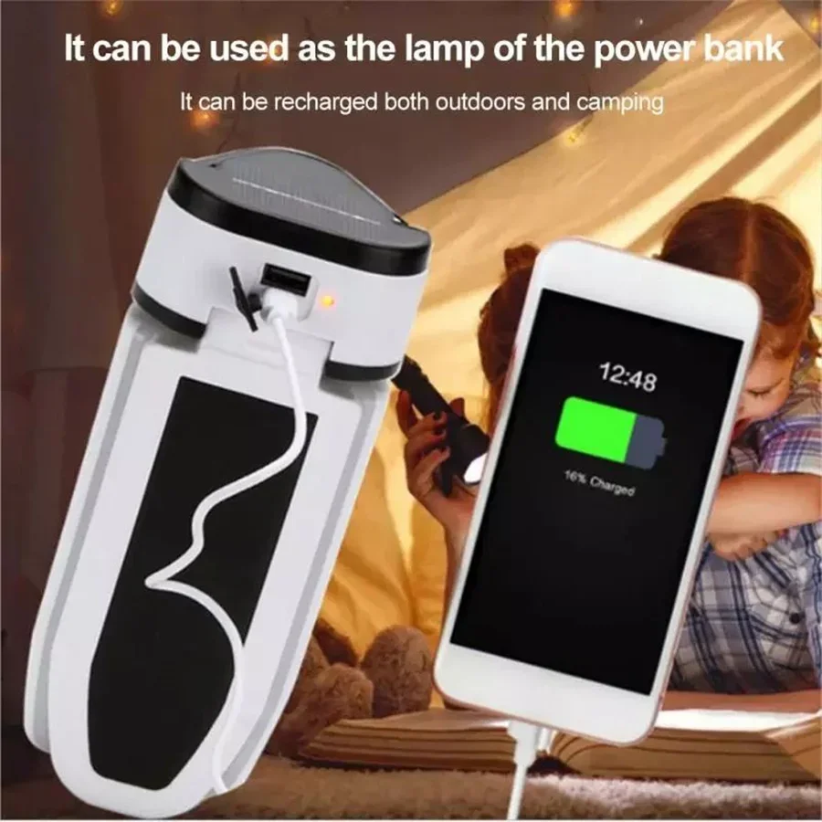 Outdoor Led Solar Tent Lamp Portable Foldable Work Light USB Rechargeable Emergency Night Market Lights Waterproof Camping Light