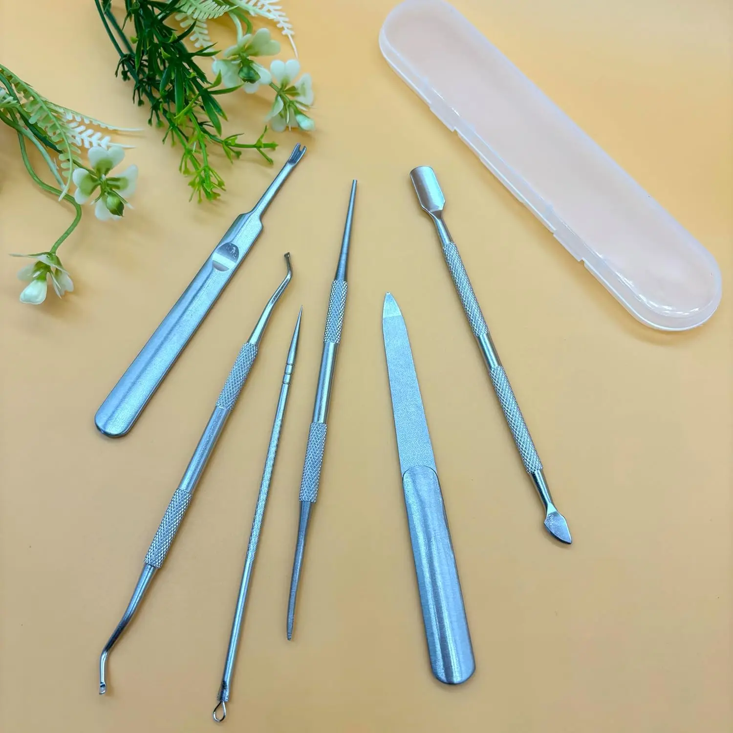 ステンレススチール製陥入ペディキュア足爪ツールキット6個セット、ファイルとリフター付き、陥入爪と厚い爪の治療、ネイルケア用