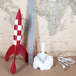 37CM 3D Print Creative Belgium France Comic Moon Aventures Herge Space Rocket Launching Led Light Type C Model Figure Gift