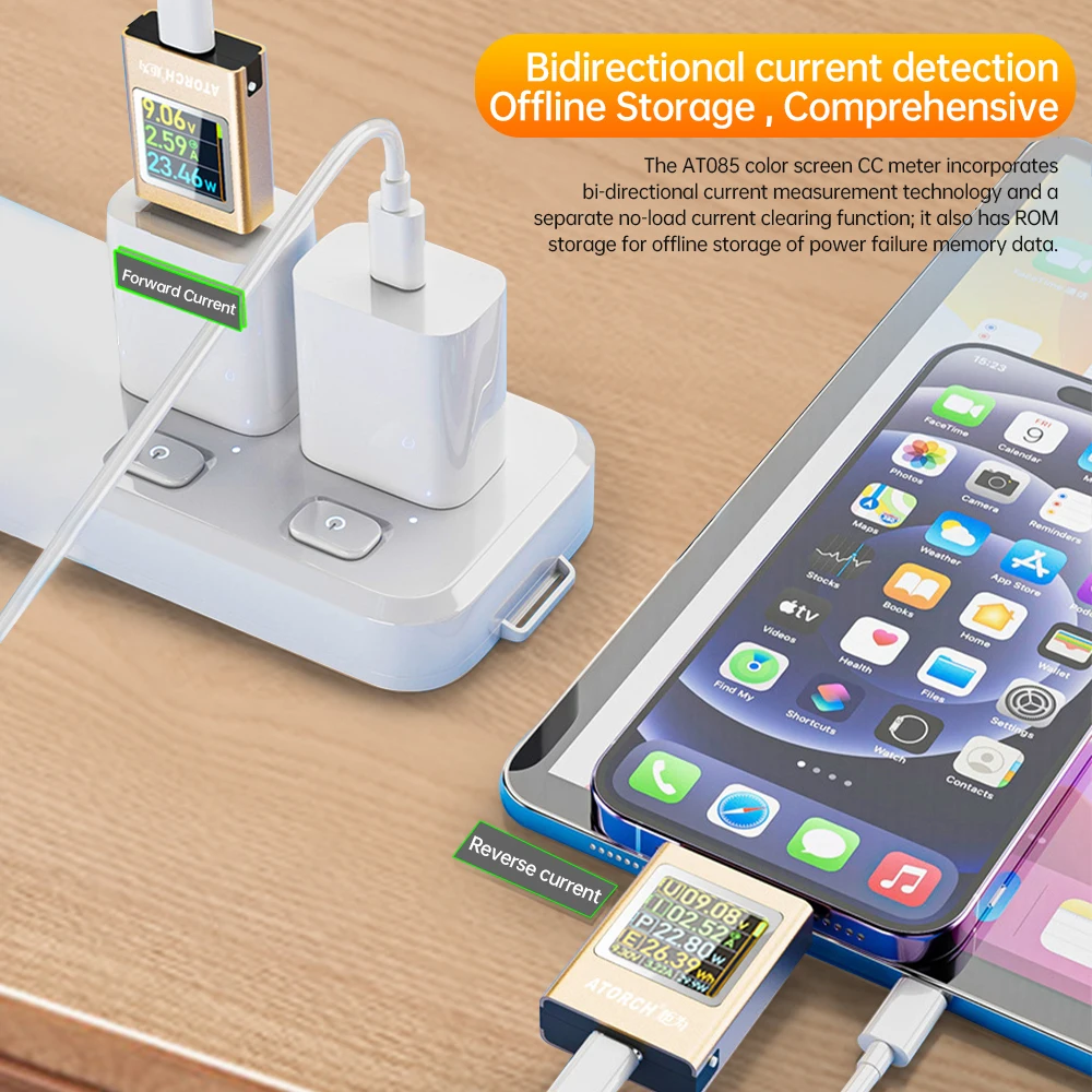 AT085C Multi Functional Type-C PD3.1 Chargerเครื่องทดสอบแรงดันไฟฟ้า,กระแส,Power MeterแบบสองทิศทางการตรวจจับCurveสําหรับ 3C