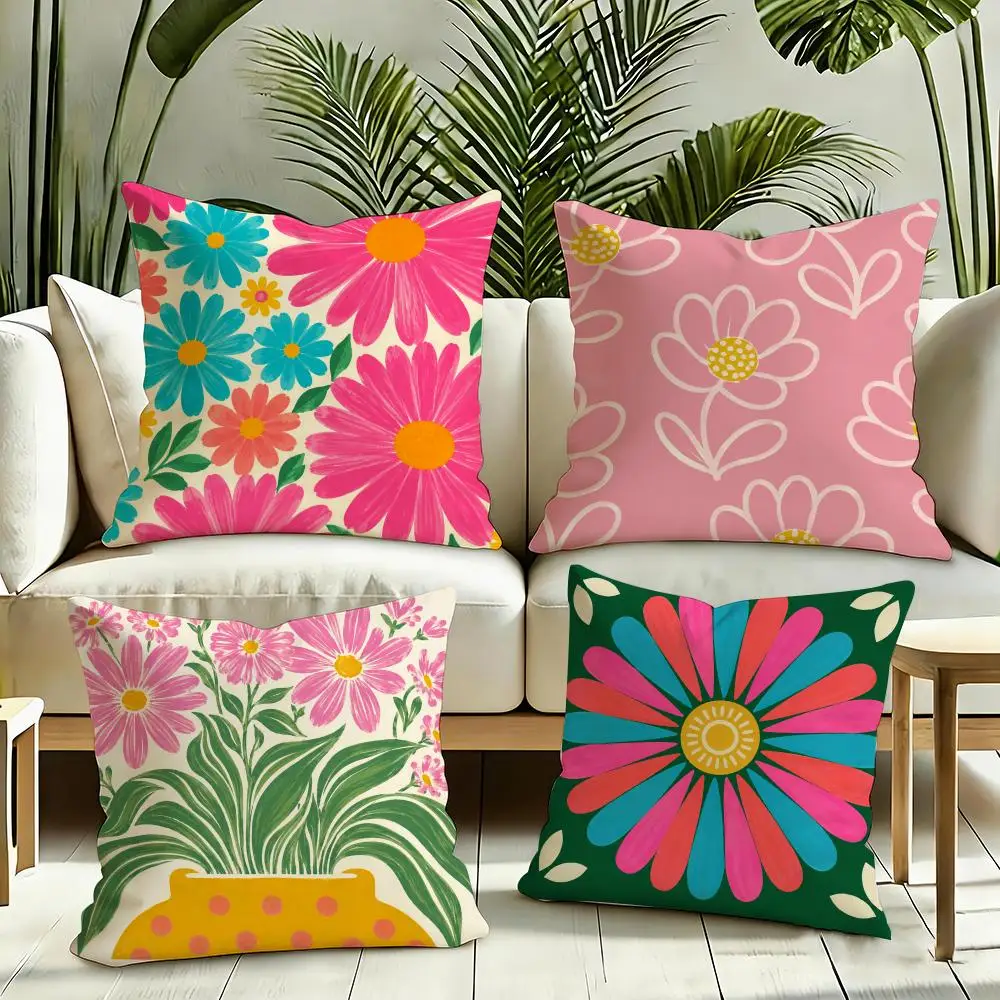 Colorful Retro Florals Cushion Cover Silky Short Plush Invisible Zipper Dustproof Sofa Pillow Case for Home Decor
