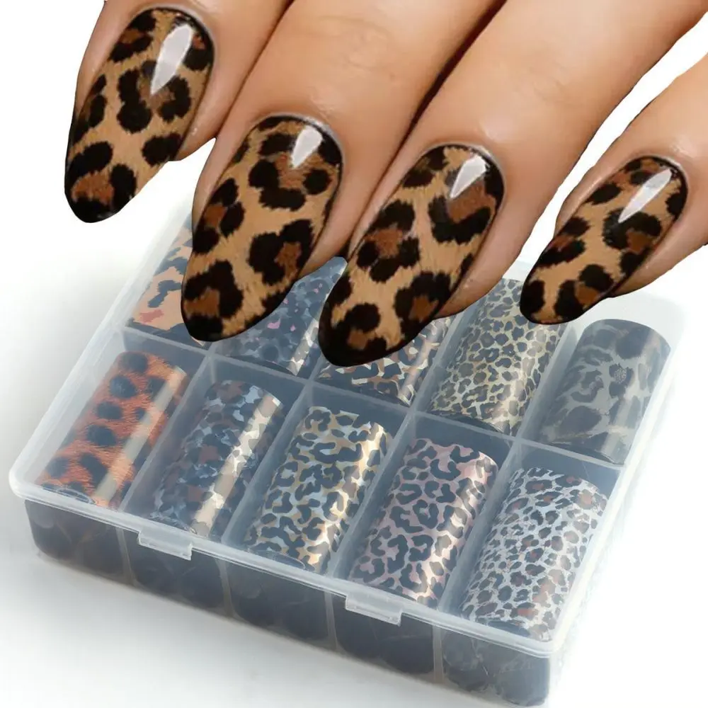 Full Beauty Nail Art Leopard Foil Transfer Stickers Set Metallic Colors Manicure Decorations For DIY Nail Beauty Salon