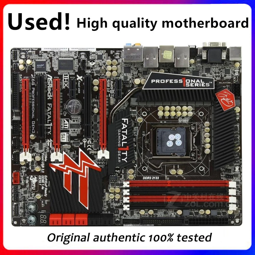 For ASRock Fatal1ty Z68 Professional Gen3 Computer Motherboard LGA 1155 DDR3 For Intel Z68 Desktop Mainboard PCI-E X16 Used