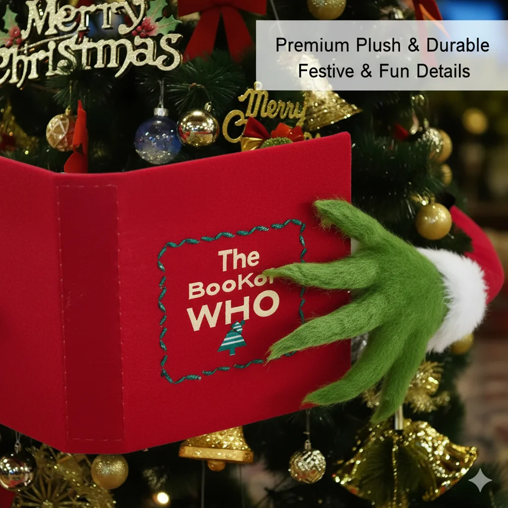Adorno para árbol de Navidad, decoración de estrella, elfo verde, divertido libro misterioso Grinched, mano del ladrón, suministros para fiestas, decoración del hogar, celebraciones