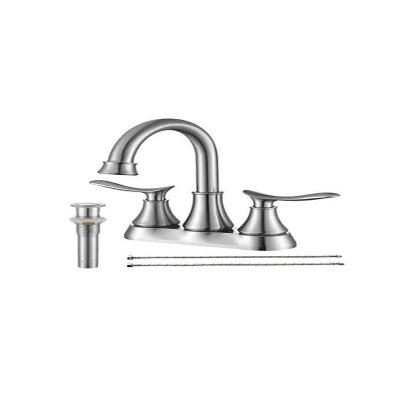 

4-Inch Brushed Nickel Bathroom Faucet with Pop-Up Drain and Supply Hoses for Vanity Sink
