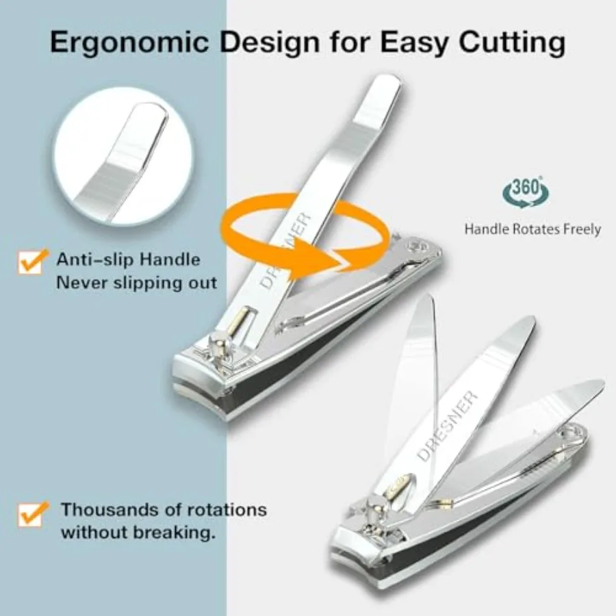 Conjunto de cortador de unhas de aço inoxidável, 2 peças, profissional, cortador de unhas e pés, ampla, fácil, alavanca de imprensa, aparador de unhas com swi