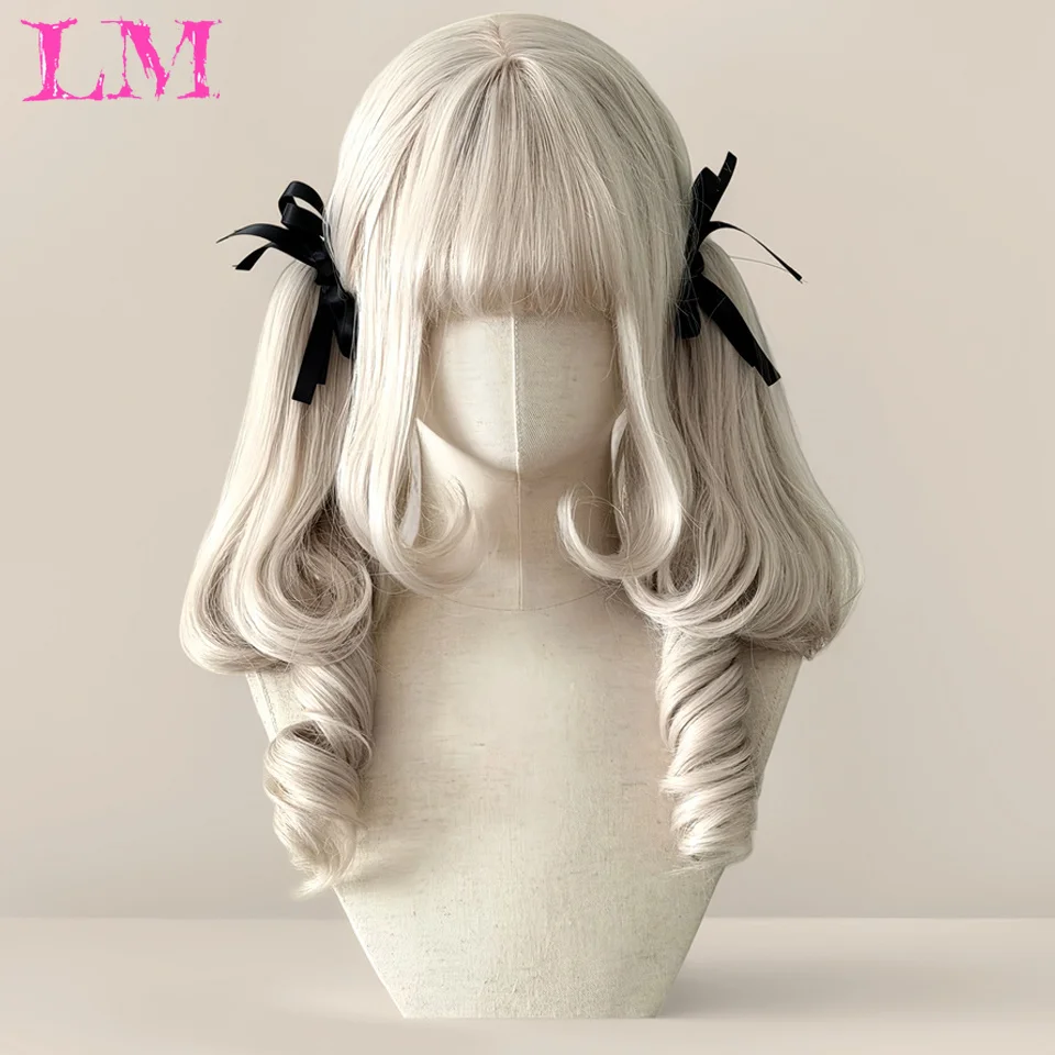 LM Synthetic White Short Double Ponytail High Quality Synthetic Wig Anime Character For Cosplay Wig Anime Reality Show Wig