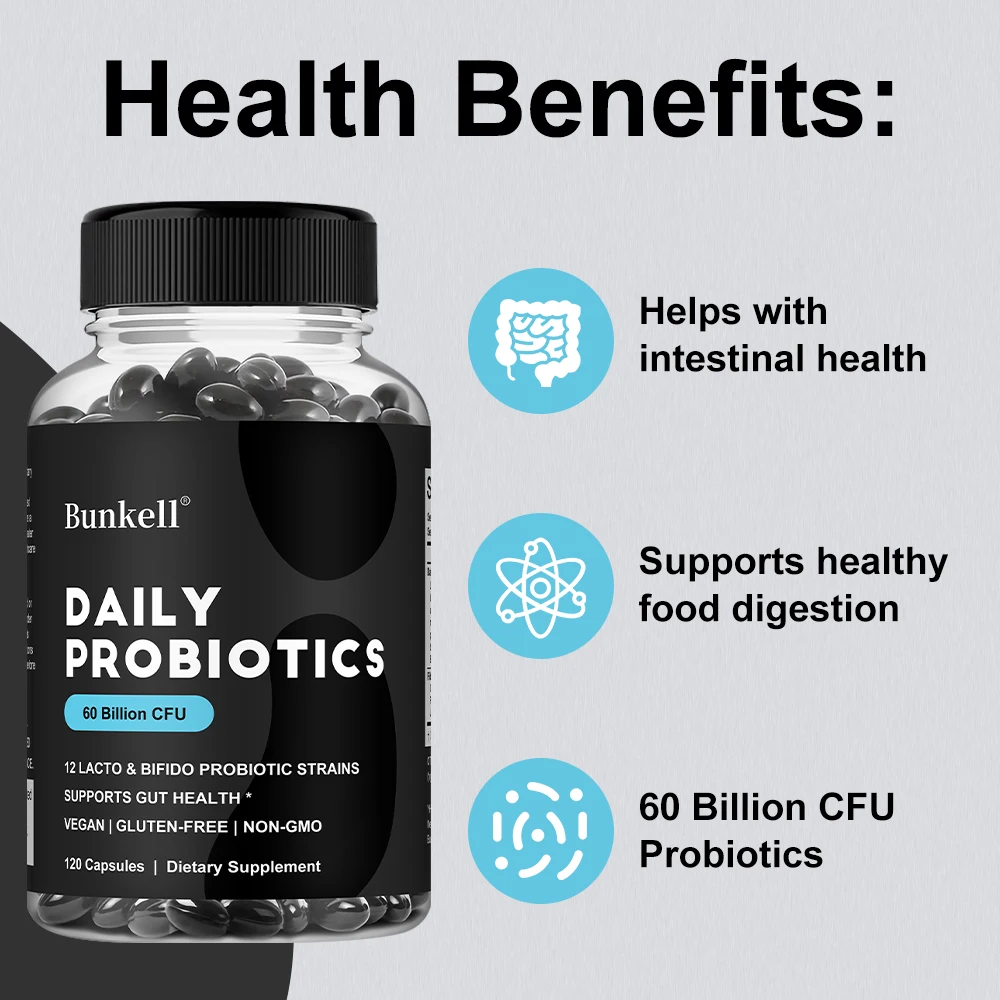 

Daily Probiotics with Prebiotics for Women & Men - Probiotic Blend with 60 Billion CFU, Non-GMO Verified & Vegan