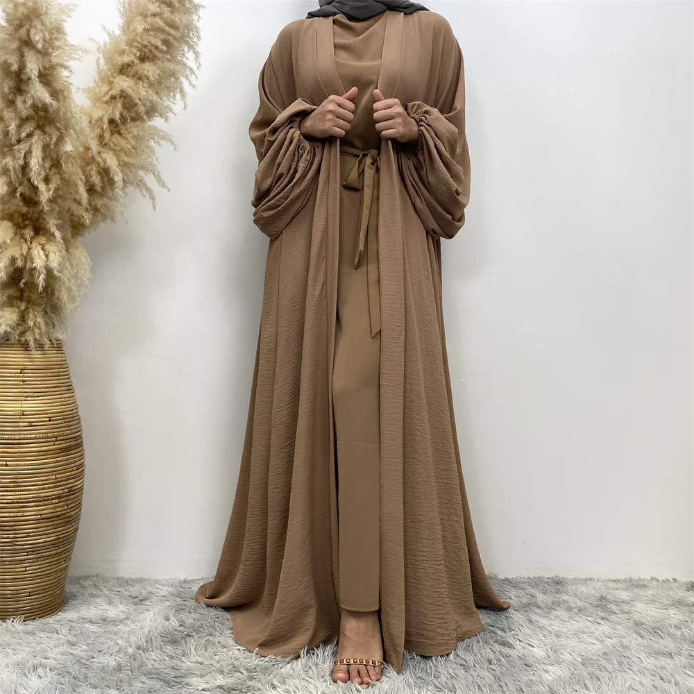 Satin Abaya for Women Shimmer Lantern Sleeve Islamic Hijab Robe Dubai Turkey Modest Outfit Kaftan Ramadan Muslim Long Dress