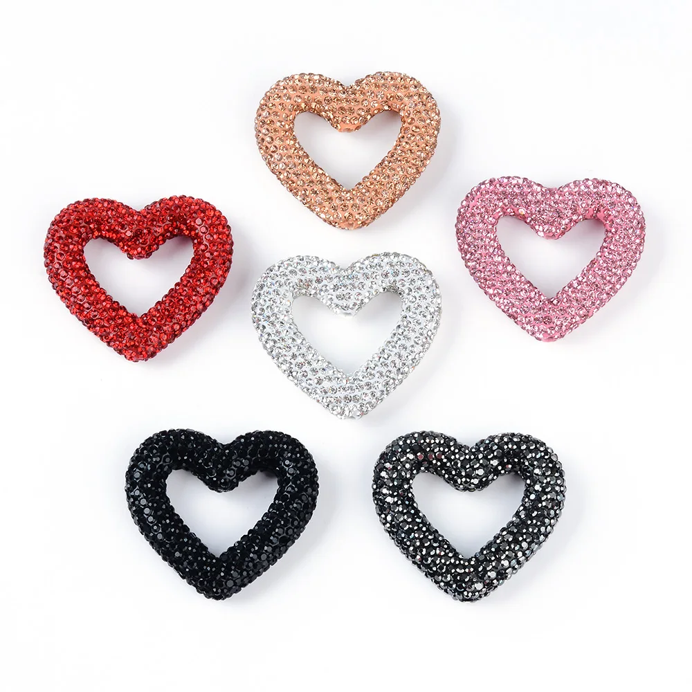 Polymer clay beads Valentine's Day heart-shaped spacer beads colored rhinestones, used for DIY jewelry making keychain necklaces