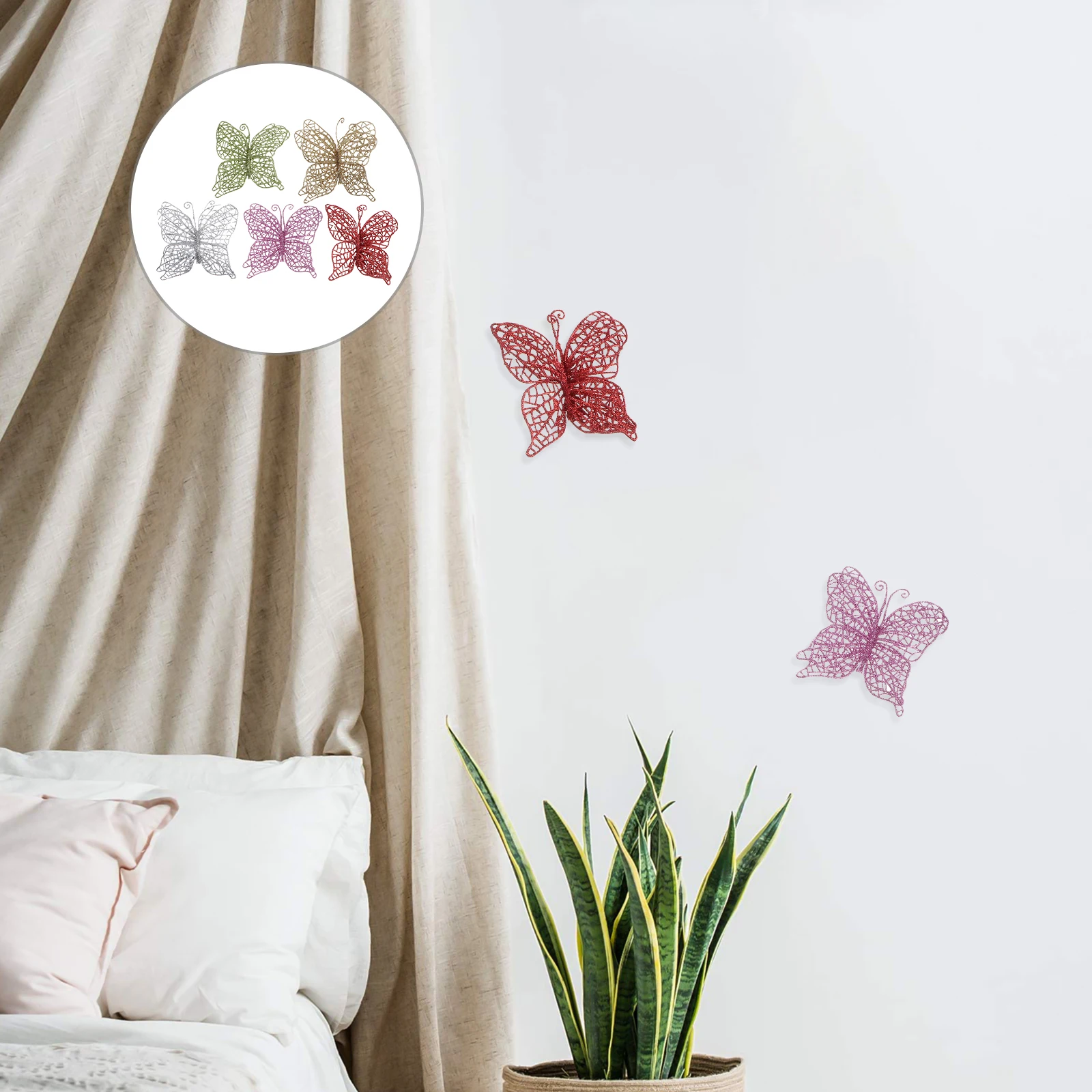 

20pcs Simulated Flower Butterfly Pendant Hollow Out Design Christmas Party Decoration PE Material Long Lasting DIY Ornament