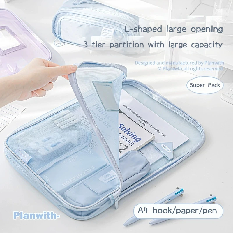 A4 L-Shaped Tutorial Bags Open Mesh Subject File Bag Student Examination Paper Material Storage Bag Large-Capacity File Folders