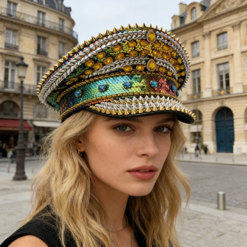 Lightweight Polyester Decorative Hat With Colorful Beads And Eye Catching Rhinestones Baseball Cap For Festivals