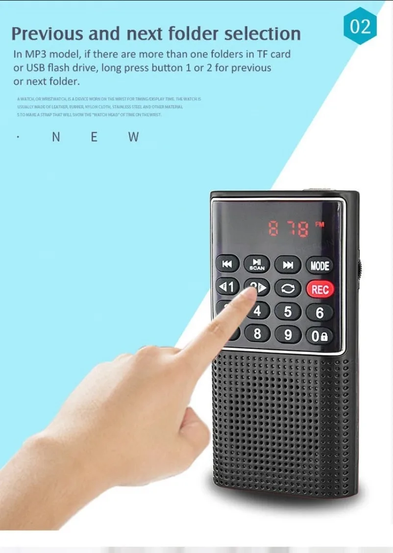VIKEFON Tragbares Mini-FM-Radio, kabelloser Lautsprecher, MP3-Musik-Player mit Aufnahmefunktion, unterstützt Freisprechfunktion, TF-Karte, USB-Kopfhörerwiedergabe – Detail 14
