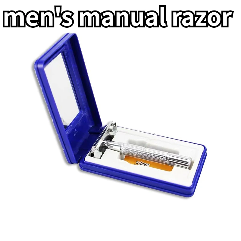 Vintage Double-sided Rotating Retro Stainless Steel Blade Manual Razor Holder Men's Box with Blade No Skin Harm Closed Head