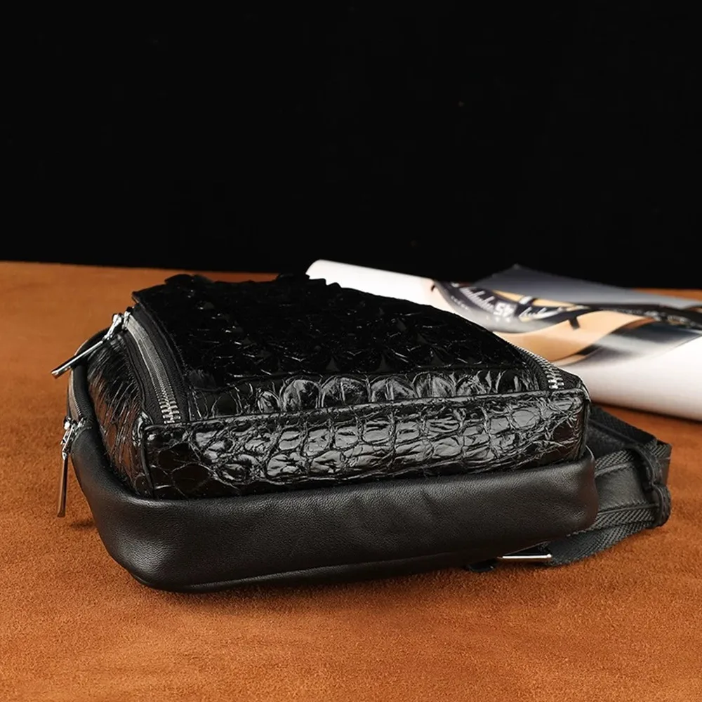 Autentyczna męska torba na klatkę piersiową z prawdziwej skóry krokodyla, oryginalna męska torba biodrowa z prawdziwej skóry krokodyla, casualowy markowy plecak designerski.