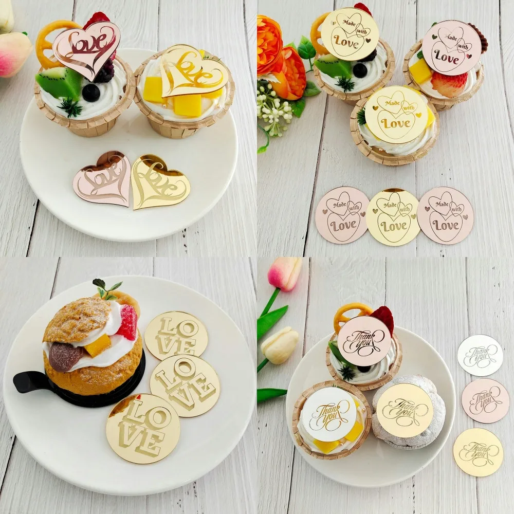 5 Stück Liebe Cupcake Topper Roségold Acryl Kreis Dessert Kuchen DIY Dekorationen Einsatz Karte für Valentinstag Party liefert