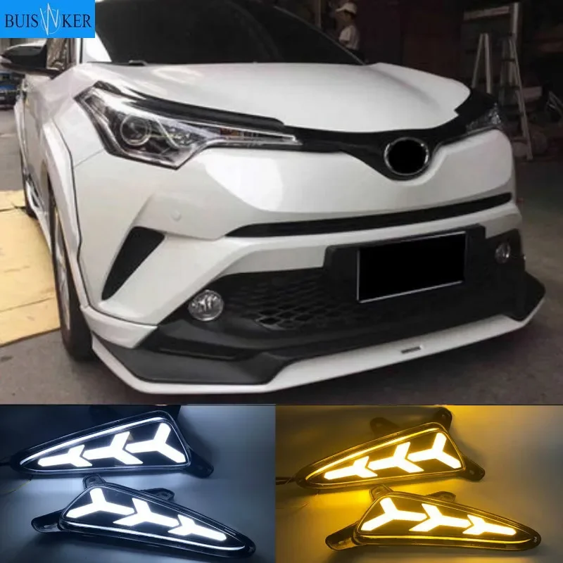 

2 шт. светодиодные DRL дневные ходовые огни для Toyota CHR 2016 2017 2018 2019 дневные противотуманные фары с указателем поворота, Стайлинг автомобиля