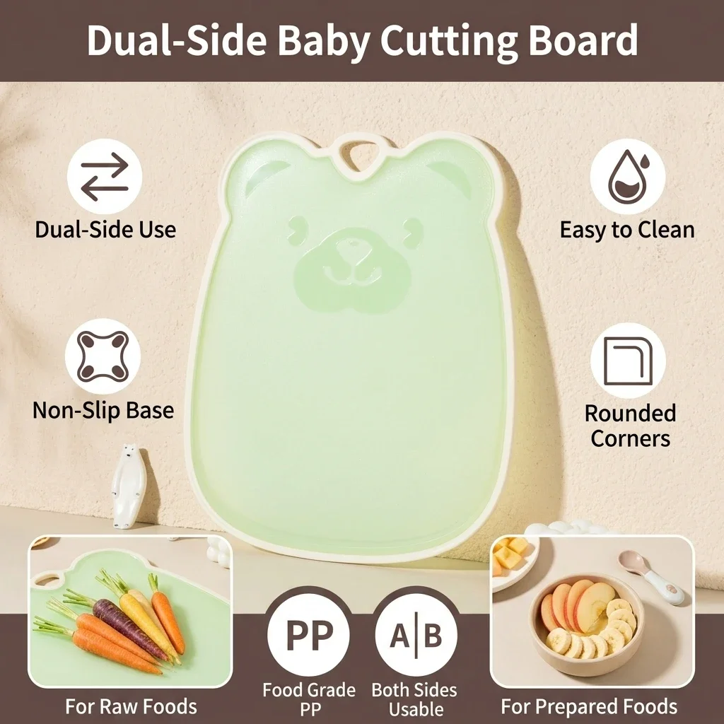 Safe Baby Cutting Board BPA Free for Infant Food Prep Non Slip Double Sided Chopping Board Kitchen Tool Durable Easy Clean