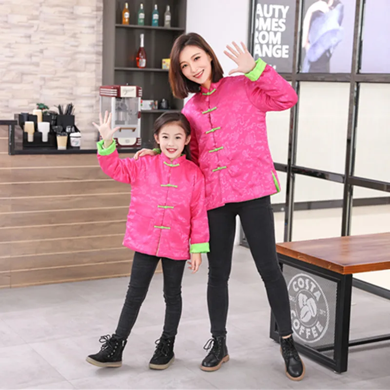 Reversible Tang Suit Shirt Tops Parent-child Hanfu Jacket Button Down Kung Fu Coat Adult Kids Chinese New Year Clothing