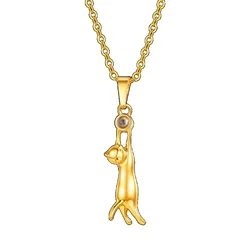 Fashion Stainless Steel Cat Necklace for Women Girls, Platinum Silver Gold Plated Kitty Cat Pendant for Cat Lovers Jewlery Gifts