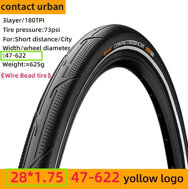 Continental Contact Urban 28/29 Inch Bicycle Wire Bead Tires 40/42/47/50/55-622 180 TPI MTB E-Bike Tyre With Reflective Strips