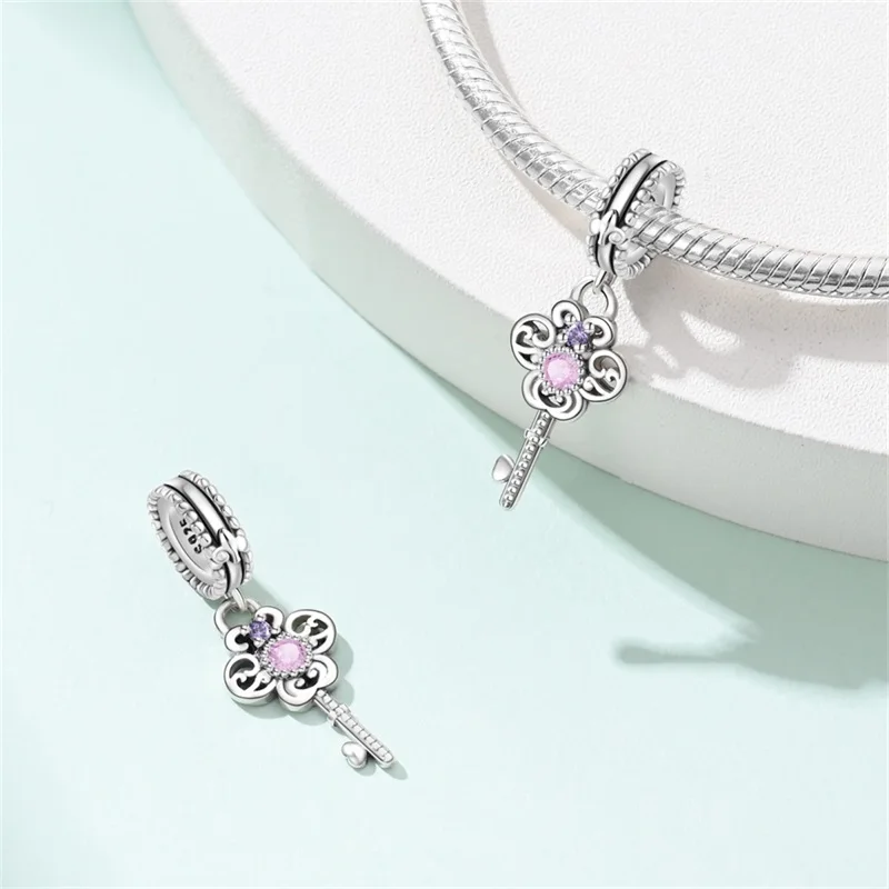 

Original 925 Sterling Silver Romantic Classical Key Charms Pendant Fit 3mm Original Bracelet DIY Women Fine Party Jewelry Gifts
