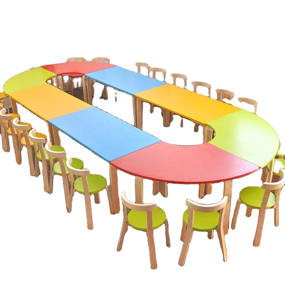 

New Solid Wood Children's Desk And Chair Set In Kindergarten Table Sample Free Table Carton Durable Modern For Kids 10 Pcs