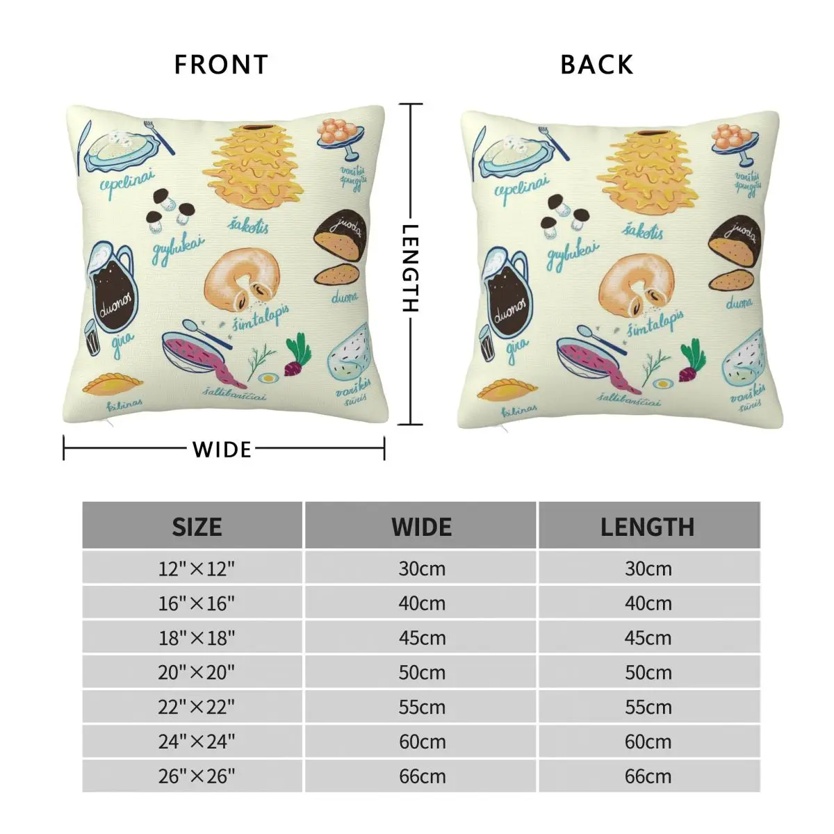 Lithuanian Cuisine Food Square Pillowcase Polyester Linen Velvet Printed Decorative Throw Pillow Case Home Cushion Cover 45x45