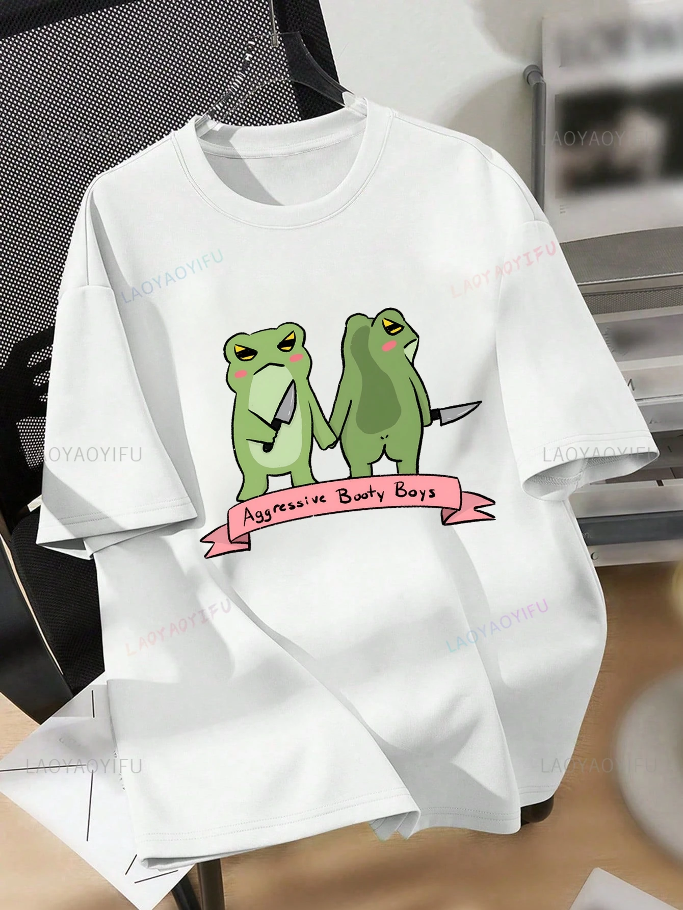 

"Aggressive Booty Boy's "To Cure Depressed Moods, Frog- Printed Shirt Unisexes Casual Short Sleeve Loose T-shirt