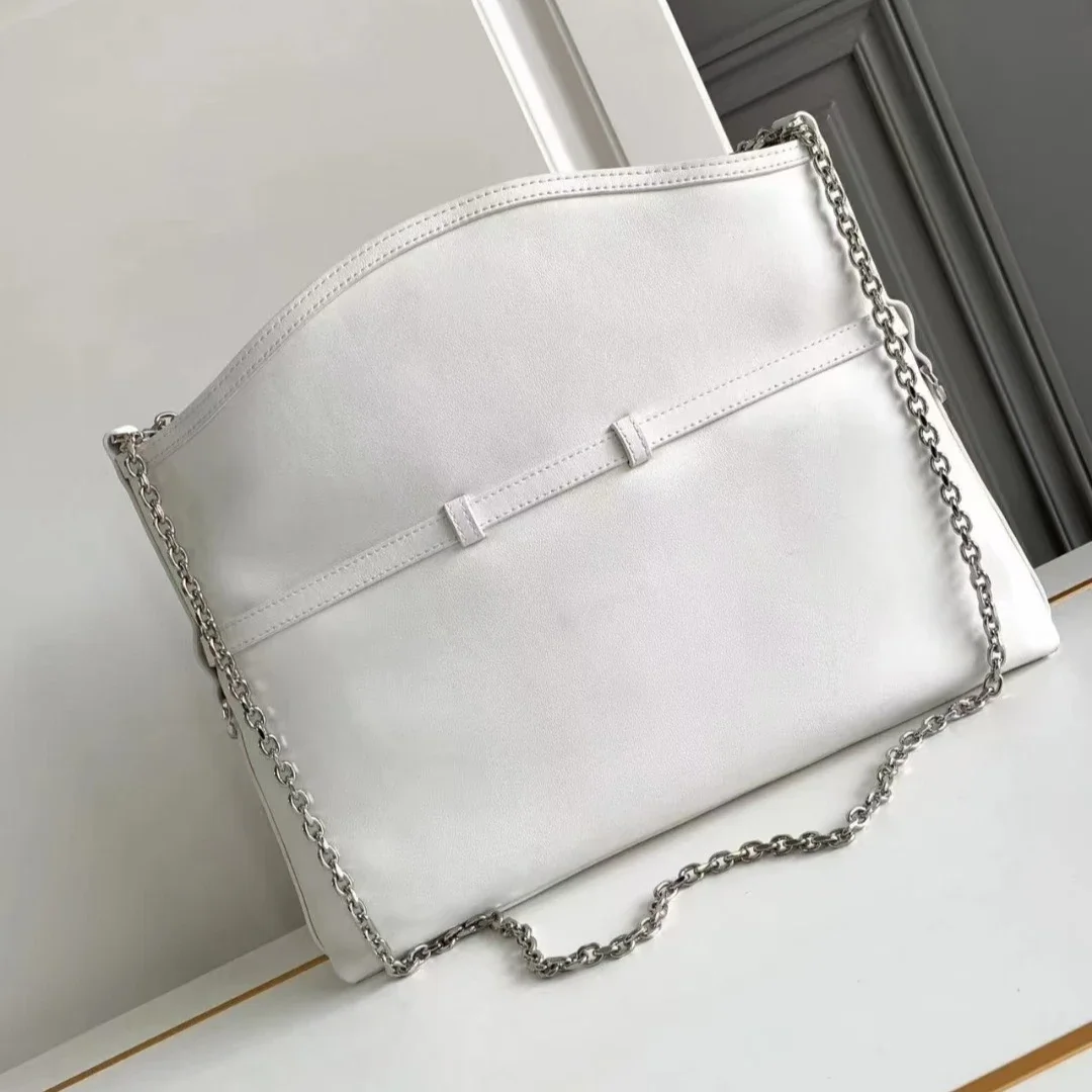White Solid Crossbody Bag Luxury Brand Women's Fashionable Chain Underarm Commuter Bags Designer Leisure Style Leather Handbag